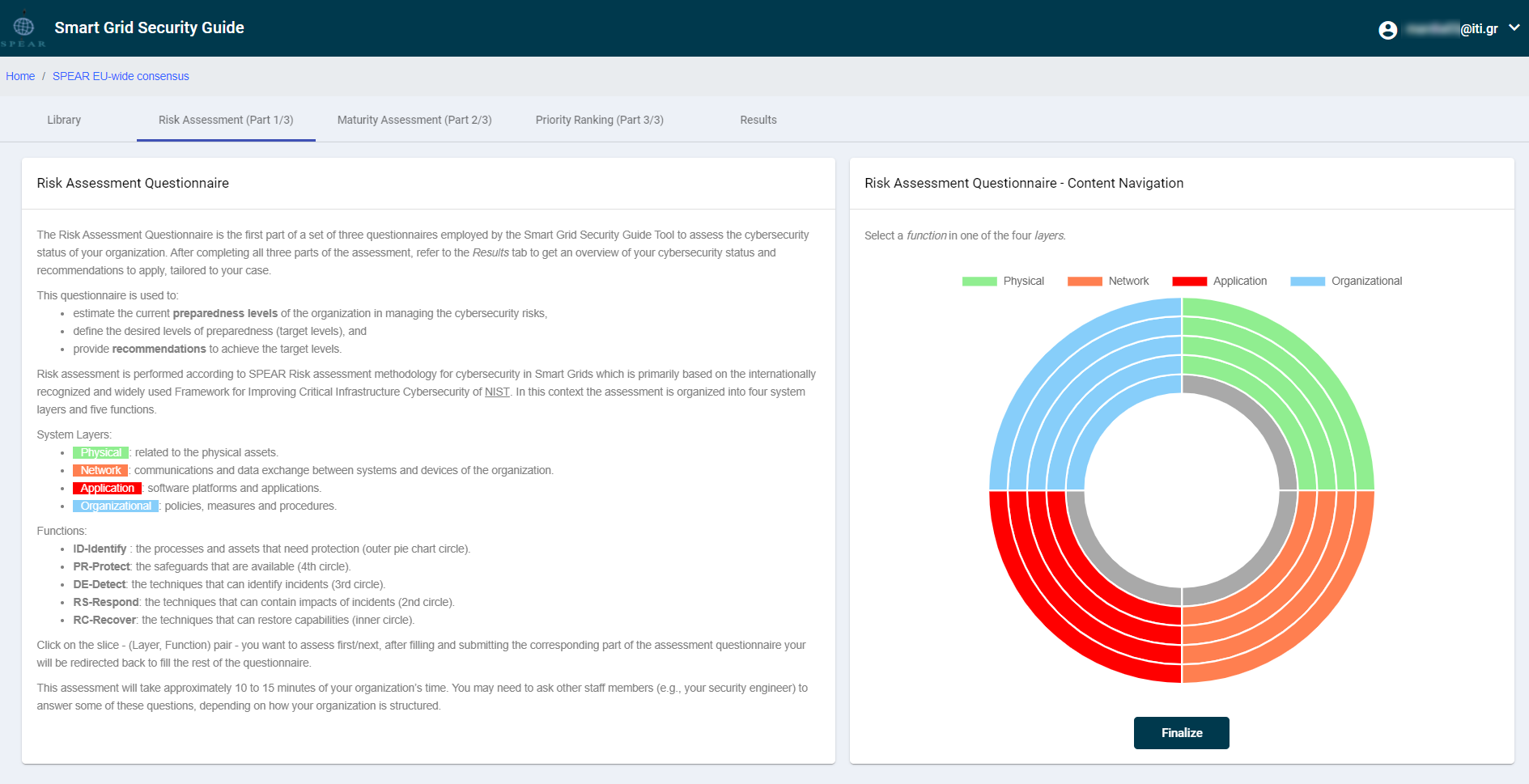 Figure 3: The Risk Assessment Questionnaire of the Smart Grid Security Guide Tool.
